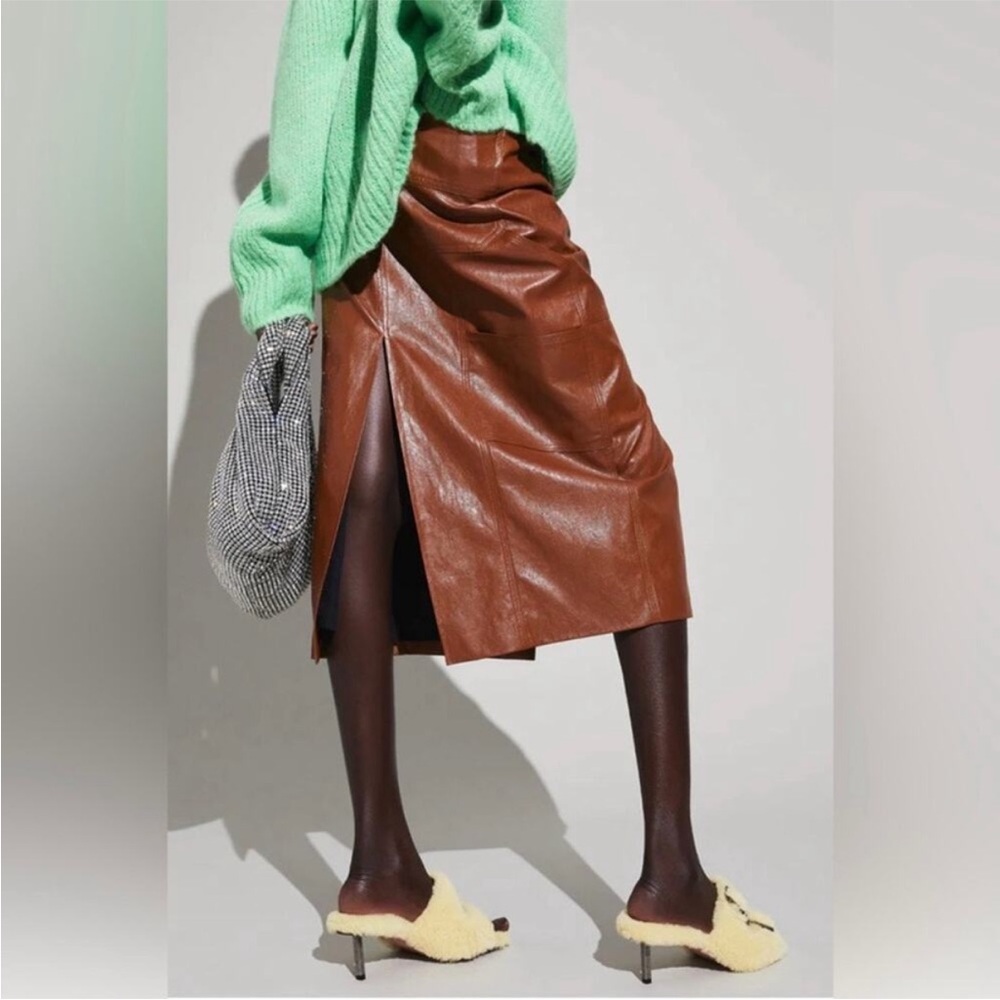 A.L.C. Brown Vegan Leather Midi Skirt - Picture 13 of 16